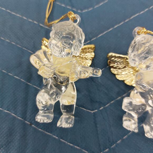 Vtg Set of 3 Cherub Violin Clear Acrylic Christmas Ornaments - Picture 13 of 15